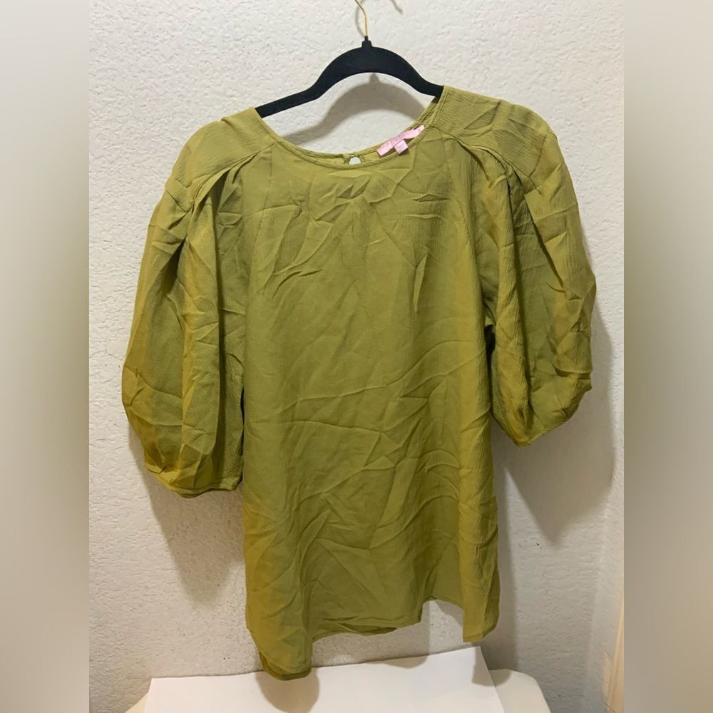 Calypso St Barth Women’s Olive Green Puffy Sleeve Blouse